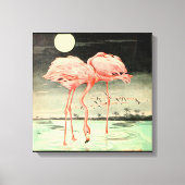 Modern Cute  Pink Bird Flamingo and Moon Canvas Afdruk (Voorkant)