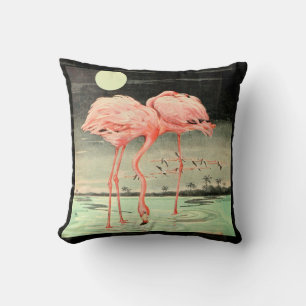 Modern Cute Pink Bird Flamingo and Moon Kussen