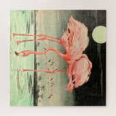 Modern Cute Pink Bird Flamingo and Moon Legpuzzel (Horizontaal)