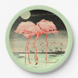 Modern Cute  Pink Bird Flamingo and Moon Papieren Bordje