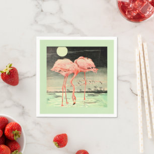 Modern Cute Pink Bird Flamingo and Moon Servet