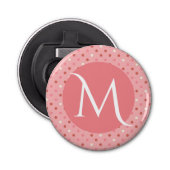 Modern Cute Pink Dotty Monogram Button Flesopener (Voorkant)