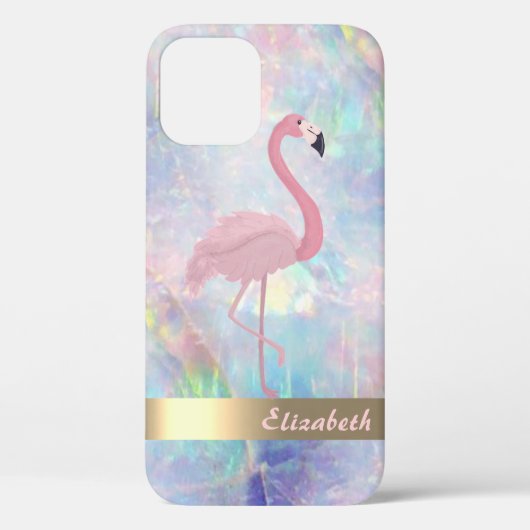 Modern Cute Pink Flamingo Holographic Opal Case-Mate iPhone Case (Achterkant)