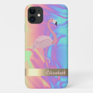 Modern Cute Pink Flamingo Ombre Holographic iPhone 11 Hoesje