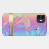 Modern Cute Pink Flamingo Ombre Holographic Case-Mate iPhone Case (Achterkant (horizontaal))