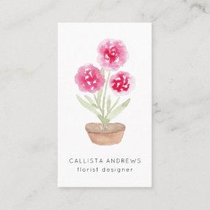 Modern Cute Pink Potted Flower Florist Designer Visitekaartje