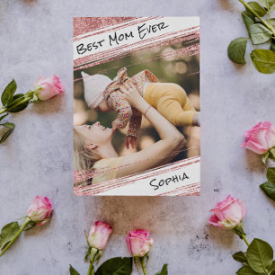 Modern Cute Roos Gold Glitter Foto Best Mam Ever Briefkaart