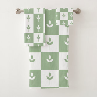 Modern Cute Sage-groen en wit bladpatroon Bad Handdoek