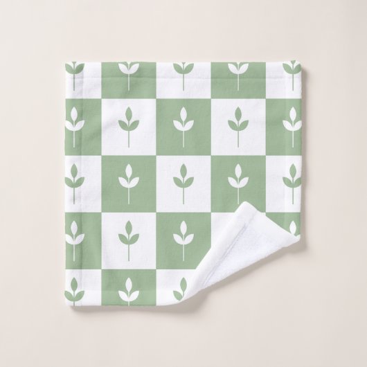 Modern Cute Sage-groen en wit bladpatroon Bad Handdoek (Wasdoekje)