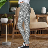Modern Cute Silver Sparkle Glitter Texture Pattern Leggings