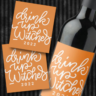 Modern Cute Typography Funny Halloween Quote Wijn Etiket