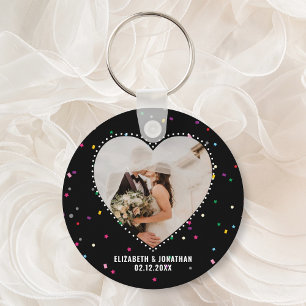 Modern Cute Whimsical Heart Photo Wedding Favor Sleutelhanger