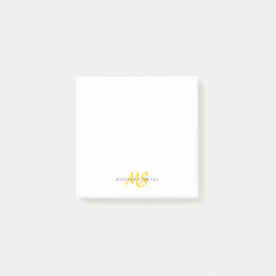 Modern Cute Yellow Brusch Script Two Monogram Post-it® Notes