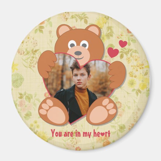 Modern Cute Yellow Teddy Bear Heart Photo Lijst Magneet (Voorkant)