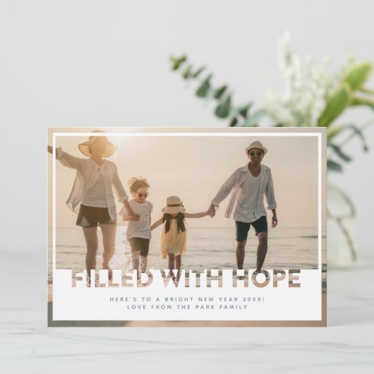 Modern Cutout | gevuld met Hope Photo New Years Feestdagenkaart (Staand voorkant)
