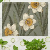Modern Daffodil Botanical Pattern (2) Theedoek (Gevouwen)
