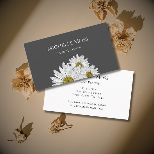 Modern Daisies Botanical Event Planner Grijs Visitekaartje