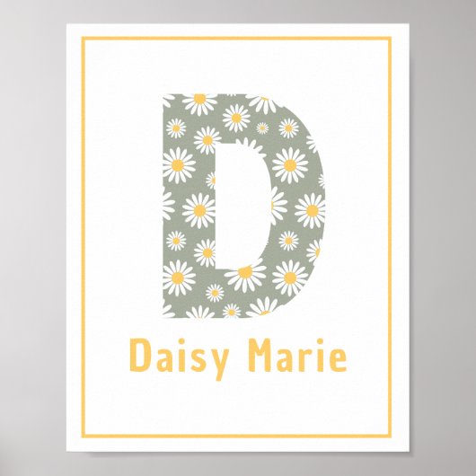 Modern Daisies Letter D Custom Nursery Print (Voorkant)