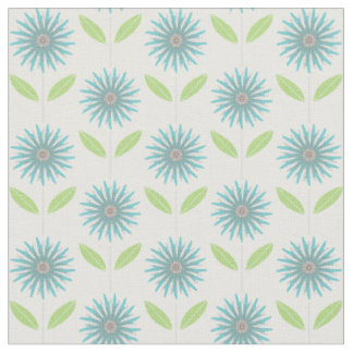 Modern Daisy Flower Floral Turquoise Blue Fabric Stof