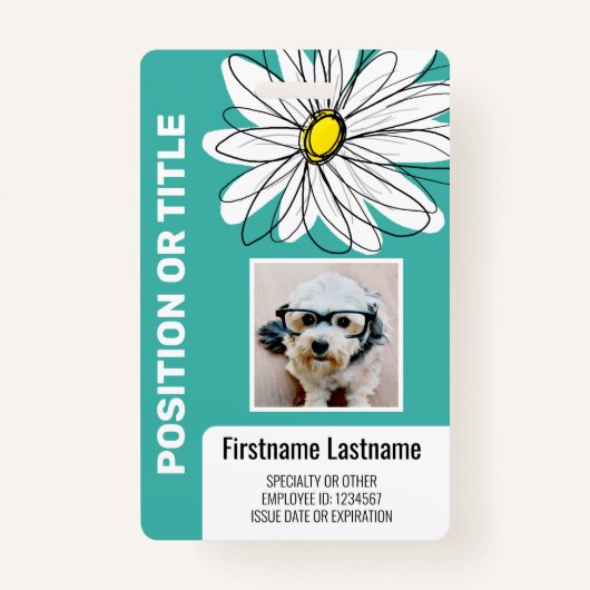 Modern Daisy met Foto, logo werknemer ID Badge (Voorkant)