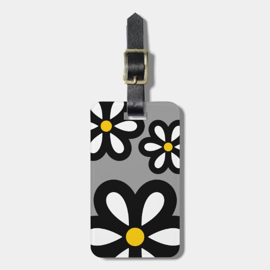 Modern Daisy Personalized Bagagelabel Yellow/Gray (Voorkant verticaal)