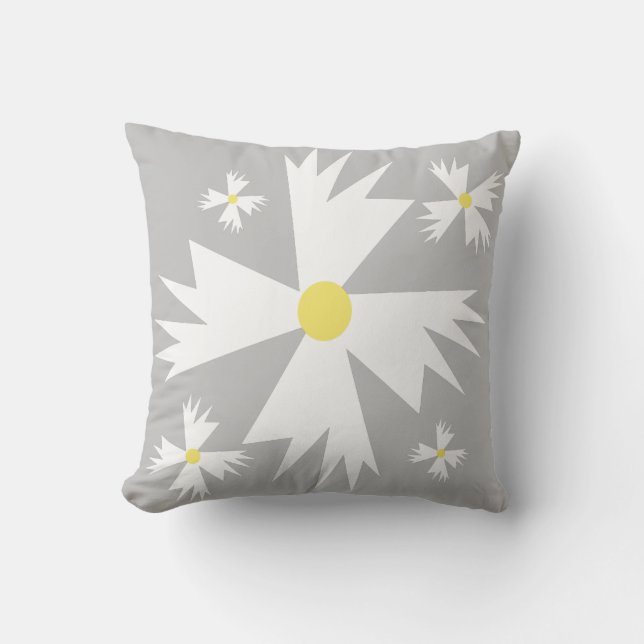 Modern Daisy Yellow en Grey Floral Pattern Kussen (Voorkant)