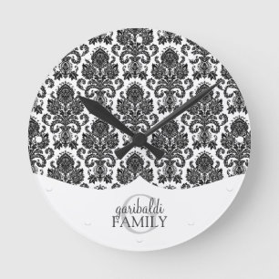 Modern Damask Black en White Family op maat Ronde Klok