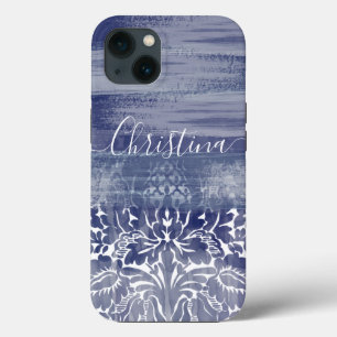 Modern Damask Blue Arty Pattern iPhone 13 Hoesje