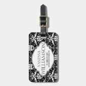 Modern Damask Floral Pattern Personalized Bagagelabel (Voorkant verticaal)