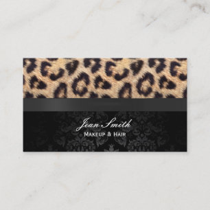 Modern Damask & Leopard Print Makeup Artist Visitekaartje