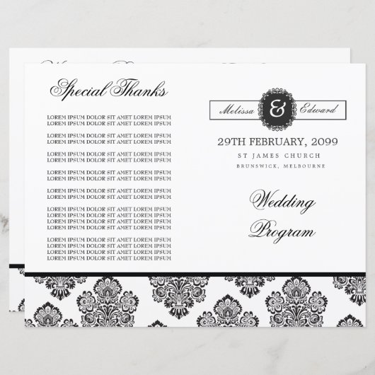 Modern Damask Monogram Wedding Program Booklet (Voorkant / Achterkant)