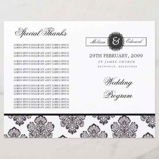 Modern Damask Monogram Wedding Program Booklet (Voorkant)