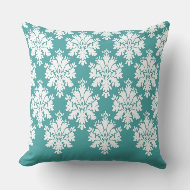 Modern Damask Pattern Pillow Blauwgroen Blue 3 - C Kussen (Voorkant)