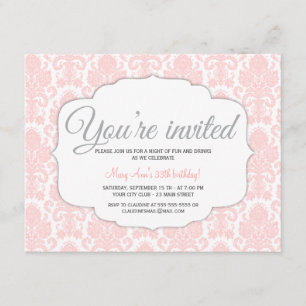 Modern Damask Pink Party Kaart