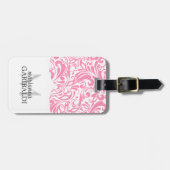 Modern Damask roze gepersonaliseerd Bagagelabel (Voorkant horizontaal)