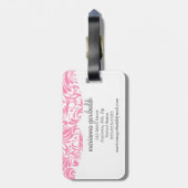 Modern Damask roze gepersonaliseerd Bagagelabel (Achterkant verticaal)