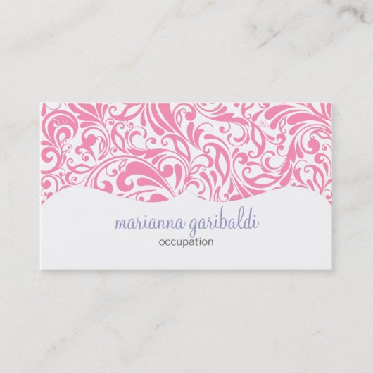 Modern Damask roze gepersonaliseerd Visitekaartje (Voorkant)