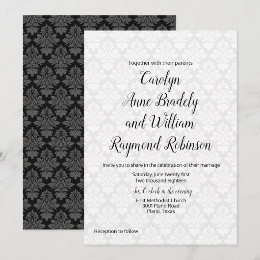 Modern Damask Wedding Uitnodiging (Voorkant / Achterkant)