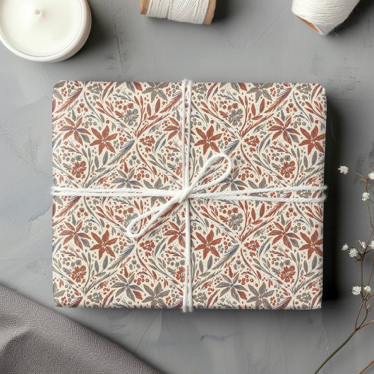 Modern Damast Autumn Floral Wrapping Paper Cadeaupapier