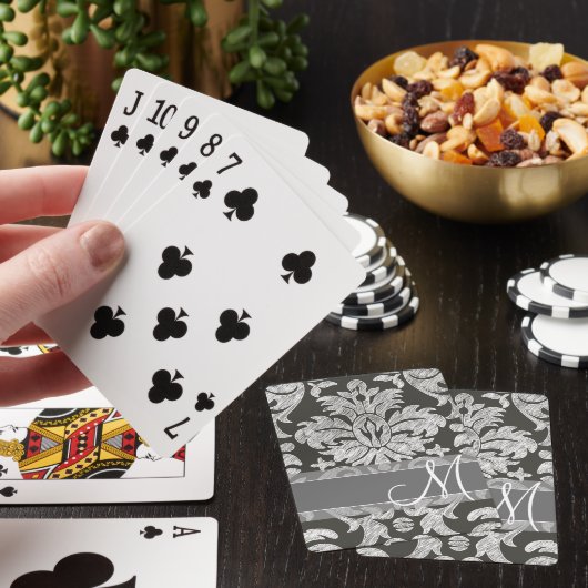 Modern damast patroon - houtskool en grijs pokerkaarten (Insitu)