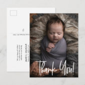 Modern Dank je script Baby Boy Foto geboorte Aankondigingskaart (Voorkant / Achterkant)