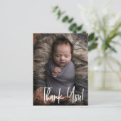 Modern Dank je script Baby Boy Foto geboorte Aankondigingskaart (Staand voorkant)