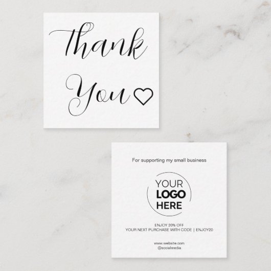 Modern dank je script minimaal wit kortingskaartje (Voorkant / Achterkant)