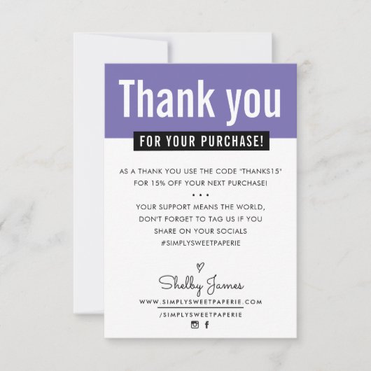 MODERN DANK U aankoop insert paarse Bedankkaart (Voorkant)