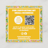 Modern dank u bestelling Yellow Floral Qr code Vierkante Visitekaartje (Achterkant)