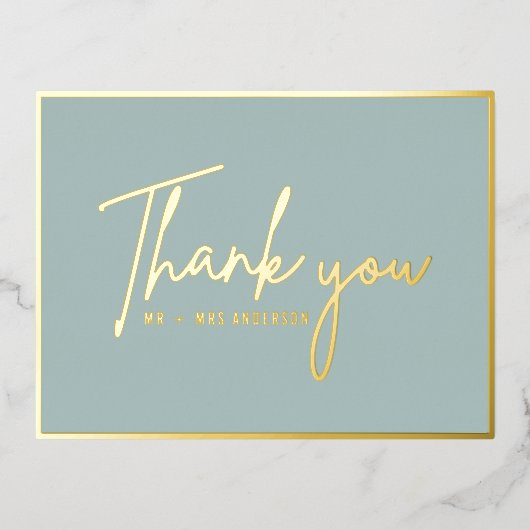 Modern Dank u Handgeschreven Manuscript Stusty Blu Folie Feestdagen Briefkaart (Voorkant)