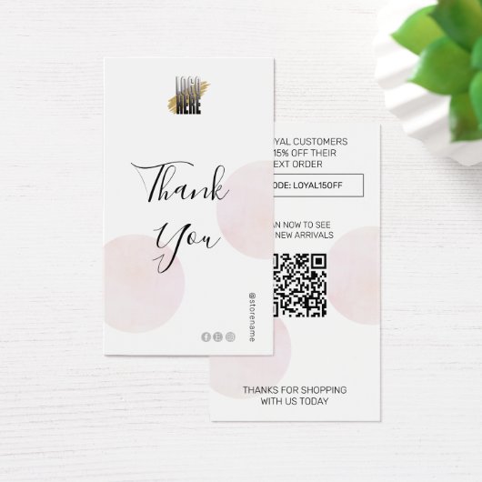 Modern Dank u met Logo en QR Code Roze Visitekaartje (Bureau)