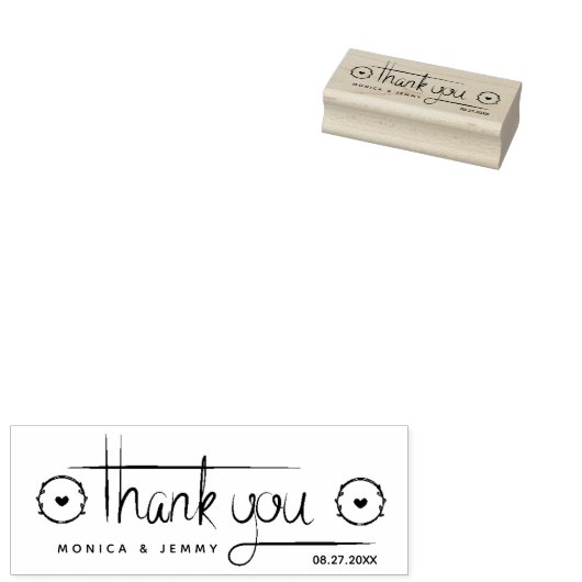 Modern Dank u Script met hart bruiloft Rubberstempel (Gestempeld)