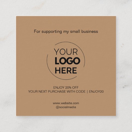 Modern dank u script minimaal bruin kortingskaartje (Achterkant)