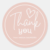 Modern dank u script minimale blush roze ronde sticker (Voorkant)